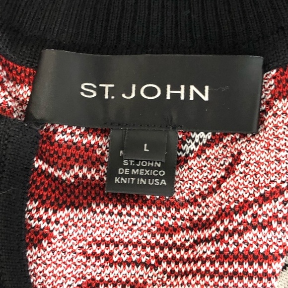 St John Red and black with white rose zip front cardigan - Picture 3 of 9